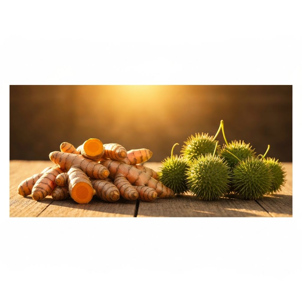 Fresh turmeric rhizomes and tribulus fruits