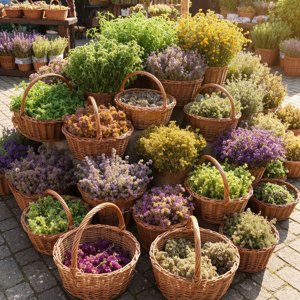 Diverse herbs and plants in traditional setting